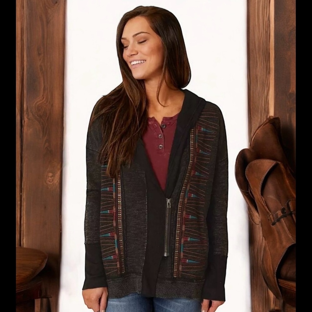 Miss Me Embroidered Hooded Sweatshirt Size Small Black Multi New